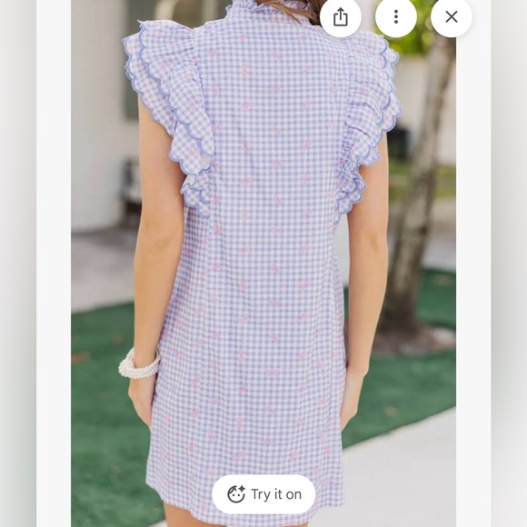 Umgee Size Small Blue and White Gingham with Pink Bows Ruffle Boutique Dress - Picture 3 of 12